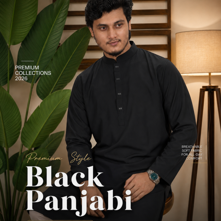 Imported Stitch SOLID PANJABI - Black