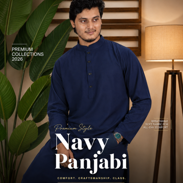 Imported Stitch SOLID PANJABI - Navy Blue