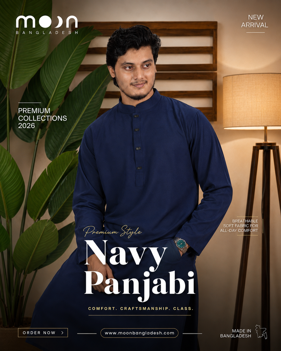 Imported Stitch SOLID PANJABI - Navy Blue