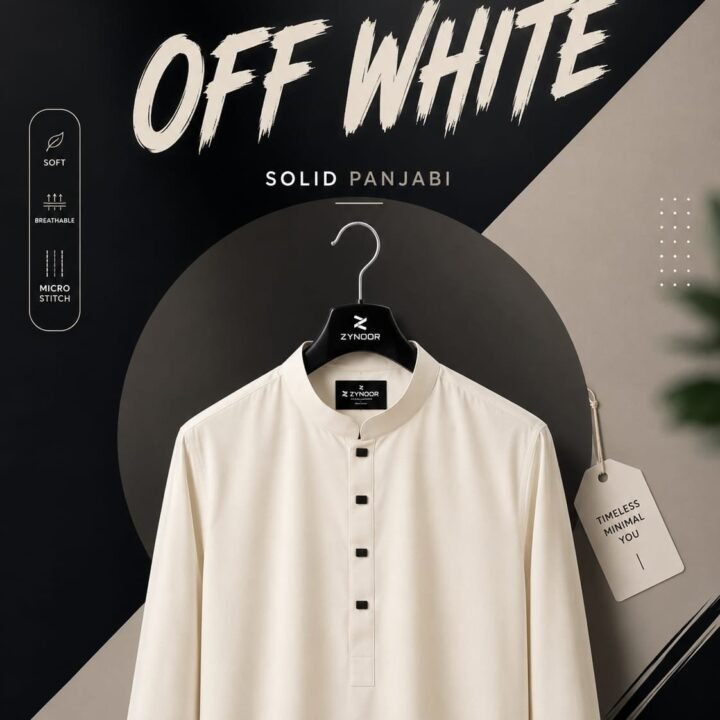 Off White- Imported microstitch solid panjabi