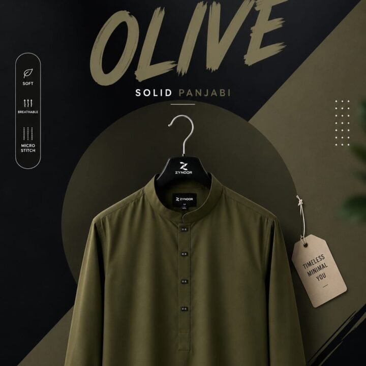 Olive- Imported microstitch solid panjabi