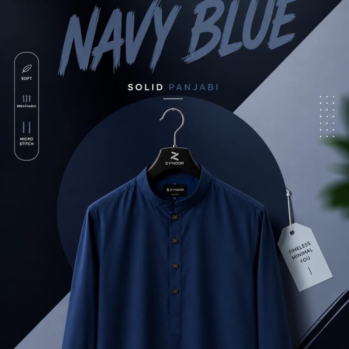 Navy Blue- Imported microstitch solid panjabi